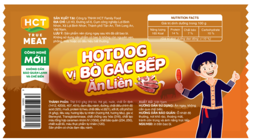 HOTDOG ĂN LIỀN HCT TRUE MEAT – VỊ BÒ GÁC BẾP 28g